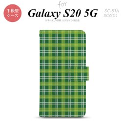 SC-51A SCG01 Galaxy S20 5G 手帳型 スマホケース 全面印刷 おしゃれ ストラップホール 内側にカードポケット付き チェック 緑 nk-004s-s20-dr436