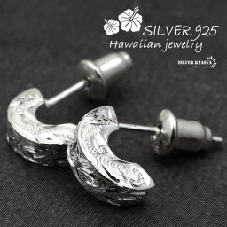 ハワイアンジュエリー 両耳用 シルバー925 スタッドピアス 小ぶり 2点セット silver プルメリア マイレ スクロール ハワイ hawaii ラッピング 20G イヤリング
