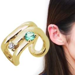 ノンホールピアス ゴールド イヤーカフ 18金 18k レディース 5月誕生石 エメラルド