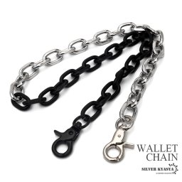 ブラック シルバー ツートン ウォレットチェーン メンズ バイカラー 2クリップ 財布 盗難防止 紛失防止 父の日 男性