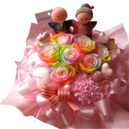 敬老の日　プレゼント　花　フラワーギフト　レインボーローズ　プリザーブドフラワー　おじいちゃん　おばあちゃん入り　ケース付き