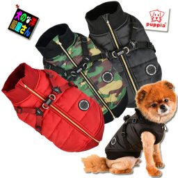 犬服 PUPPIA ハーネス一体型ジャンパー FROST 裏地フリース 中綿入り S XLサイズ ( 小型犬 中型犬 ) 秋冬服 防寒着 パピア チワワ トイプードル ミニチュアダックス 柴犬 コーギー
