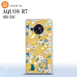 SH-52C AQUOS R7 スマホケース 背面ケースソフトケース 猫 花 黄 +アルファベット 2022年 7月発売 nk-r7-tp1721i