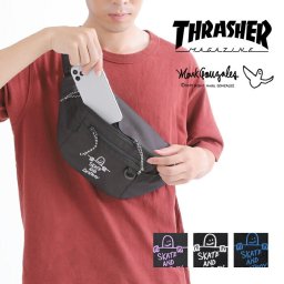 ショルダー バッグ マークゴンザレス ショルダー ウエスト 肩掛け シンプル かっこいい ギフト プレゼント 彼氏 撥水加工 THRASHER マルチ 旅行 普段使い スポーティー スケターブランド シンプル 黒 ネーム スラッシャー  アウトドア ユニセックス