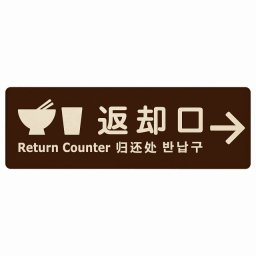 12x4cm 返却口 皿 カップ イラスト入り 多言語 英語 中国語 韓国語 対応 ブラウン 右矢印 木製プレート 長方形 商業施設 飲食店 旅館 ホテル レンタル イベント表示 場所 掲示 案内板 ピクトサイン