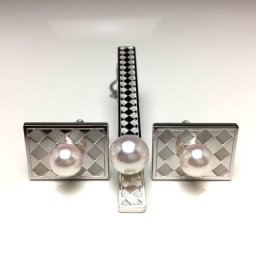 真珠 ネクタイピン パール アコヤ真珠 カフス セット 8.5mm ホワイトピンク シルバー 65678 イソワパール