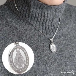 ステンレス マリアネックレス コインネックレス シルバー 40cm 45cm スネークチェーン 聖母マリア 不思議のメダイ 女性 レディース 金属アレルギー対応 ペンダント