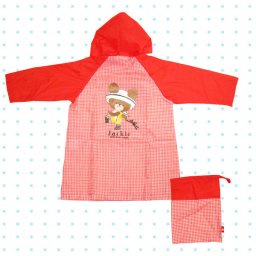 在庫限り:子供レインコート 雨合羽・かっぱ  100cm レッド ギンガム くまのがっこう 雨具(MCD)