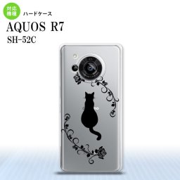 SH-52C AQUOS R7 スマホケース 背面ケース ハードケース 猫とバラ B 黒 2022年 7月発売 nk-r7-1143