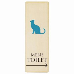 トイレ プレート 木製 MENS ねこ 猫 ネコ ホワイト カラー 右 矢印 長方形 縦書き 9x27cm 方向案内 進路ドア サインステッカー ピクトサイン トイレマーク表示 案内 注意 施設 御手洗 TOILET おしゃれ シンプル 安全対策
