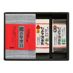 ひのき泥炭石 タオルCセット/洗顔せっけん うるおいタイプ 150g（75g×2個）×1個/洗顔せっけん すっきりタイプ 150g（75g×2個）×1個/炭のタオル 1枚
