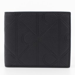カルバンクライン　CK　Calvin Klein　二つ折り財布　LV04D1175G UB1　ブラック BLACK　フルグレインレザー　XL EMBLEM AOP EMBOSS BILLFOLD W　Europeライン