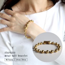 ラージボールブレスレット ゴールド 18k gp gold ステンレス ボールチェーンブレスレット 太幅 8mm チェーンブレスレット レディース 金属アレルギー対応 女性