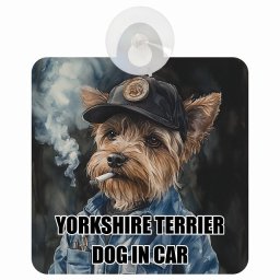YORKSHIRE TERRIER ヨークシャテリア DOG IN CAR 吸盤 収れん火災防止タイプ 車内用 作業服 ちょい悪 ドッグオンボード 安全対策 あおり運転 セーフティサイン 窓ガラス カーサイン 車 犬