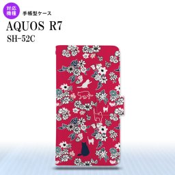 SH-52C AQUOS R7 手帳型スマホケース カバー 猫 花 赤  nk-004s-r7-dr1723