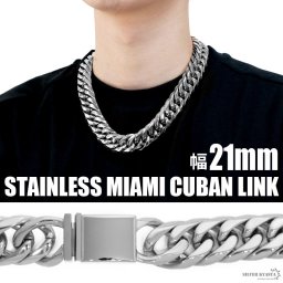 幅21mm 極太 6面カット ダブル喜平ネックレス ステンレス シルバー 銀色 50cm 60cm 差し込み式 マイアミキューバンリンク