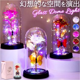 ガラスドーム ライト 通販 ガラス ドームライト 卓上ライト LED フラワーライト 飾り 置物 フラワー 花 バラ 蝶 おしゃれ かわいい 電池式 造花 癒し 贈り物 オブジェ LEDライト 母の日 記念日 ギフト テーブルランプ インテリア