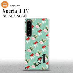 SO-51C SOG06 XPERIA 1 IV Xperia 1 IV スマホケース 背面ケースソフトケース 花柄 バラ リボン ターコイズ +アルファベット メンズ レディース nk-xp14-tp244i