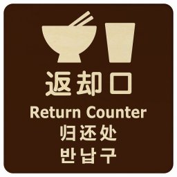 14x14cm 返却口 皿 カップ イラスト入り 多言語 英語 中国語 韓国語 対応 ブラウン 木製プレート 正方形 商業施設 飲食店 旅館 ホテル レンタル イベント表示 場所 掲示 案内板 ピクトサイン