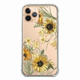 TPUケース 衝撃吸収 耐衝撃 デザイン iPhone12対応ケース クリアケース ハードケース iPhone12Promax iPhone12mini iPhoneSE(第2世代) iPhone11ProMax iPhoneX/XS iPhoneXR iPhone8plus ケースボタニカルフラワー 花柄 手書き風 ヒマワリ 可愛い