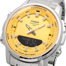 CASIO 腕時計 カシオ チープカシオ チプカシ ワールドタイム アナデジ クオーツ メンズ 腕時計 AMW-880D-9AV オレンジイエロー メタルバンド 海外モデル [並行輸入品]