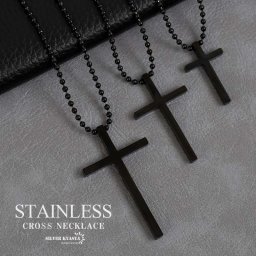 クロスネックレス ステンレス チェーンネックレス メンズ ブラック 黒 十字架 ボールチェーン シンプルネックレス 金属アレルギー対応 男性 ペンダント