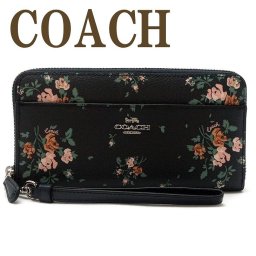 コーチ COACH 財布 レディース 長財布 花柄 ストラップ ラウンドファスナー ブラック 黒 ピンク レザー 89966SVF23 ブランド 人気