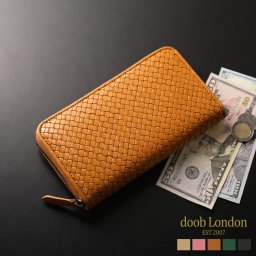ヌメ革 イントレチャート 長財布 メンズ 本革 大容量 ラウンドファスナー レザー 財布 ブランド doob London イタリアンレザー ドゥーブロンドン メッシュ グリーン 緑 プレゼント ホワイトデー ギフト 春財布 父の日 (09000422-mens-1r) クリスマス アクスタポーチ 推し活ケース 定年退職 バレンタイン 成人祝い