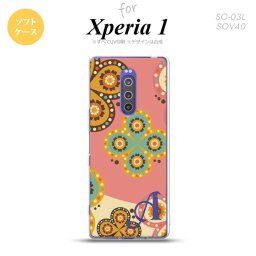 SO-03L SOV40 901SO Xperia 1 スマホケース ソフト カバー エスニック 花柄 ピンク ベージュ +アルファベット nk-xp1-tp1582i