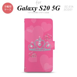 SC-51A SCG01 Galaxy S20 5G 手帳型 スマホケース 全面印刷 おしゃれ ストラップホール 内側にカードポケット付き クラウン ピンク nk-004s-s20-dr601