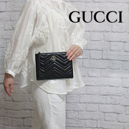 【SALE！】グッチ GUCCI バッグ クラッチバッグ レディースバッグ バッグインバッグ ポーチ マチなし ブラック 813349 ブランド ギフト プレゼント【送料無料】