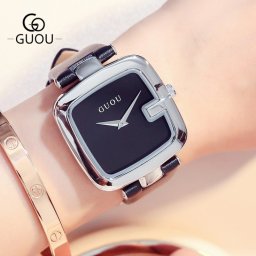 GUOU 腕時計 時計 レディース 女性用 ウォッチ セレブ 人気 クリスタル アクセサリー ラッピング無料 かわいい おしゃれ ゴールド ブレスレット 旅行 イベント カジュアル 通勤 通学 正方形 8190b