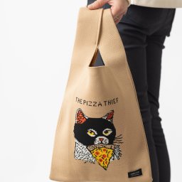 ニットトートバッグ 大きめマルシェサイズ 猫や犬デザイン 09.Beige