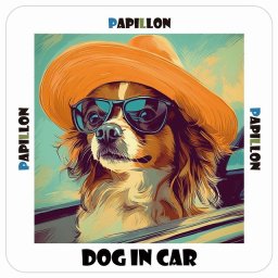 Papillon パピヨン 犬 カーステッカー DOG IN CAR 海 麦わら帽子 サングラス 夏 13x13cm 正方形 防水 屋外 屋内 車ステッカー ステッカー 車 かっこいい おしゃれ かわいい バイク サインステッカー カーサイン