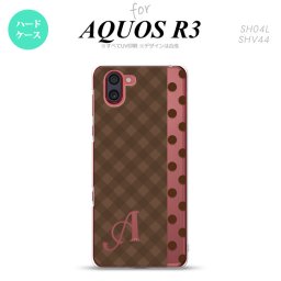 SH-04L SHV44 R3 AQUOS R3 スマホケース カバー チェック ドット 茶 +アルファベット nk-r3-1525i