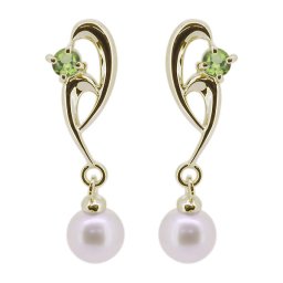 揺れる パール ピアス 18k シンプル 真珠 淡水パール ペリドットピアス レディース 母の日 2024