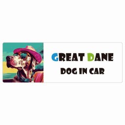 Great Dane グレートデーン 犬 カーステッカー DOG IN CAR 海 麦わら帽子 サングラス 夏 15x5cm 長方形 防水 屋外 屋内 車ステッカー ステッカー 車 かっこいい おしゃれ かわいい バイク サインステッカー カーサイン