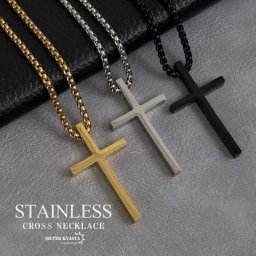 クロスネックレス ステンレス チェーンネックレス メンズ ゴールド シルバー ブラック 十字架 シンプルネックレス 金属アレルギー対応 男性 ペンダント