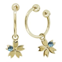 フープイヤリング k18 ノンホールピアス 桜の花 さくらモチーフ ブルートパーズ シンプル イヤーカフ レディース 18k イエロー ピンク 母の日 2024