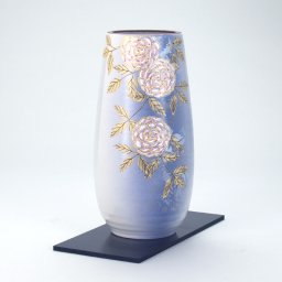 名入れ花瓶　九谷焼8号寸胴花瓶 薔薇 式台銘板付 新築祝い開店祝い開業祝い結婚祝還暦祝い退職祝い古希祝い喜寿祝い先生への記念品
