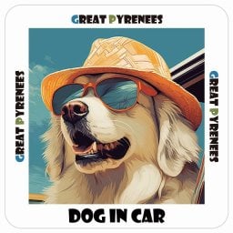 Great Pyrenees グレートピレニーズ 犬 カーステッカー DOG IN CAR 海 麦わら帽子 サングラス 夏 13x13cm 正方形 防水 屋外 屋内 車ステッカー ステッカー 車 かっこいい おしゃれ かわいい バイク サインステッカー カーサイン