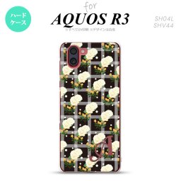 SH-04L SHV44 R3 AQUOS R3 スマホケース カバー 花柄 バラ チェック 黒 +アルファベット nk-r3-253i