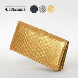 1-2W Costoroma ダイヤモンドパイソン 長財布[パイソン 財布 メンズ レディース 金運 風水 ロングウォレット 小銭入れ お札 カード入れ 収納 ポケット 大容量 小銭入れあり 蛇 金運アップ 金色 黒]