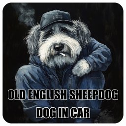 名入れ可 Old English Sheepdog オールドイングリッシュシープドッグ カーステッカー シール 犬 作業服 ちょい悪 13x13cm 正方形 防水 屋外 屋内 ドッグオンボード デカール