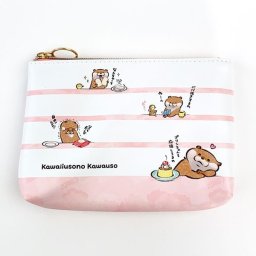 可愛い嘘のカワウゾ ペンポーチ ボーダー ポーチ ペンケース ピンク
