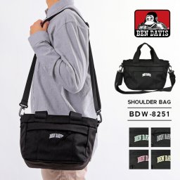 ニュースクール ショルダーバッグ  BEN DAVIS ベン・デイビス NEW SCHOOL SHOULDER BAG  ポリエステル フェス アウトドア お弁当 お洒落 シンプル ブラック 黒 くろ レディース メンズ かっこいい プレゼント ギフト 通勤 通学 ポケット 軽量 斜めがけ 50代 40代