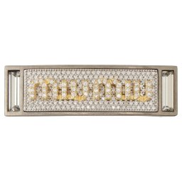 ミュウミュウ MIUMIU バレッタ 5JF113 2DTH F02NT ロゴ パヴェ クリスタルスタッズ ヘアクリップ バレッタ シルバー＋ゴールド レディース ヘアアクセサリー 髪留め AMULET PAVE JEWELS