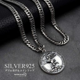 シルバー925 コインネックレス メンズ 6面カット ダブル喜平 天使 silver 50cm 父の日 男性 ペンダント 金属アレルギー対応