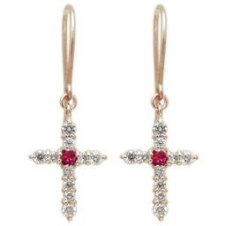 クロス ピアス フック ピアス 10金 ルビー ピアス