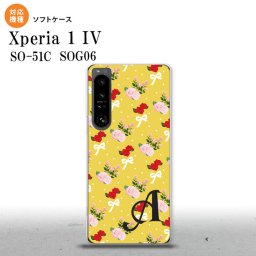 SO-51C SOG06 XPERIA 1 IV Xperia 1 IV スマホケース 背面ケースソフトケース 花柄 バラ リボン 黄 +アルファベット メンズ レディース nk-xp14-tp263i